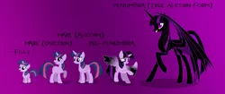 Size: 6057x2556 | Tagged: safe, artist:arkwing, derpibooru import, twilight sparkle, twilight sparkle (alicorn), alicorn, pony, unicorn, fanfic, fanfic:my glory, absurd resolution, bat wings, corrupted, corrupted twilight sparkle, fanfic art, female, filly, foal, purple background, simple background, transformation, ultimate twilight, unicorn twilight