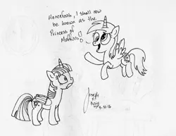 Size: 6600x5100 | Tagged: absurd resolution, alicorn, alicornified, artist:pixelgrip94, derpibooru import, derpicorn, derpy hooves, race swap, safe, traditional art, twilight sparkle, twilight sparkle (alicorn)