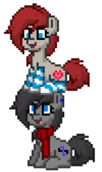 Size: 366x618 | Tagged: safe, derpibooru import, oc, oc:kenos, oc:ponepony, unofficial characters only, pony, pony town, clothes, cute, elf on the shelf, inside joke, looking at each other, scarf, socks, striped socks