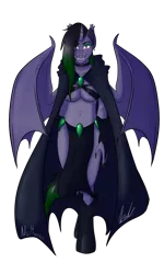 Size: 900x1500 | Tagged: suggestive, artist:nivimonster, derpibooru import, oc, unofficial characters only, alicorn, anthro, bat pony, bat pony alicorn, unguligrade anthro, anthro oc, breasts, claws, clothes, ear piercing, fangs, female, looking at you, mare, piercing, sharp teeth, simple background, smiling, solo, solo female, teeth, transparent background