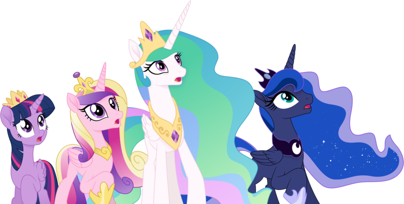 Size: 8092x4096 | Tagged: absurd resolution, alicorn, artist:tralomine, crown, derpibooru import, jewelry, looking at something, looking up, my little pony: the movie, open mouth, princess cadance, princess celestia, princess luna, regalia, royal sisters, safe, simple background, .svg available, transparent background, twilight sparkle, twilight sparkle (alicorn), vector