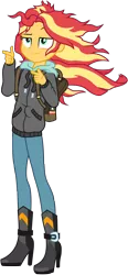 Size: 4795x10309 | Tagged: safe, artist:pirill, derpibooru import, sunset shimmer, eqg summertime shorts, equestria girls, monday blues, .ai available, absurd resolution, backpack, boots, clothes, coat, female, finger gun, finger guns, high heel boots, messy hair, pants, shoes, simple background, solo, transparent background, vector