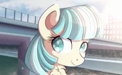 Size: 1889x1174 | Tagged: safe, artist:anonbelle, derpibooru import, coco pommel, earth pony, pony, chest fluff, chromatic aberration, cocobetes, cute, female, lens flare, mare, smiling, solo