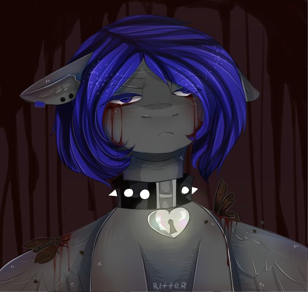 Size: 2000x1900 | Tagged: safe, artist:ritter, derpibooru import, oc, oc:flevie, unofficial characters only, pony, blood, crying, female, sad, solo