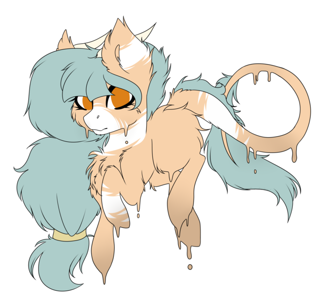 Size: 3441x3121 | Tagged: safe, artist:crazllana, derpibooru import, oc, oc:forest keeper, unofficial characters only, earth pony, pony, female, high res, horns, melting, simple background, solo, transparent background