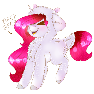 Size: 400x400 | Tagged: safe, artist:doux-ameri, derpibooru import, oc, oc:button love, unofficial characters only, pony, unicorn, beep beep, clothes, costume, female, kigurumi, mare, simple background, solo, transparent background