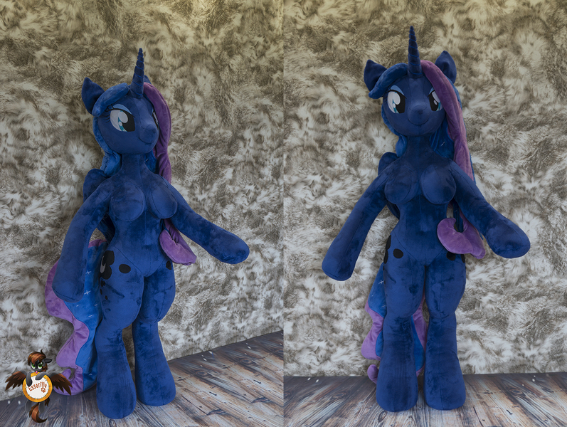 Size: 1328x1000 | Tagged: anthro, anthro plushie, arm hooves, artist:essorille, breasts, derpibooru import, featureless breasts, female, irl, nudity, photo, plushie, princess luna, questionable, solo, solo female, unguligrade anthro