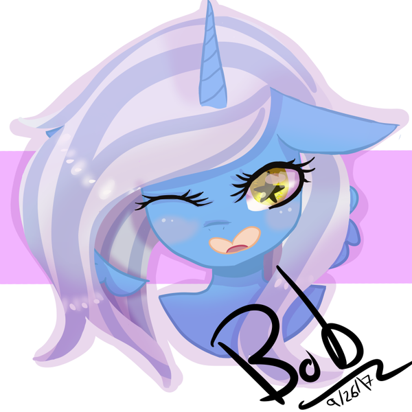 Size: 800x800 | Tagged: safe, artist:bobundercover, derpibooru import, oc, oc:fleurbelle, unofficial characters only, alicorn, pony, adorabelle, alicorn oc, bust, commission, cute, one eye closed, signature, starry eyes, wingding eyes, wink