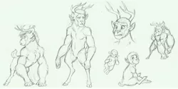 Size: 7400x3736 | Tagged: absurd resolution, artist:earthsong9405, cloven hooves, derpibooru import, description is relevant, faun, grayscale, headcanon, knuckle walking, long description, monochrome, oc, original species, pencil drawing, realistic, realistic anatomy, safe, sketch, sketch dump, traditional art, unofficial characters only