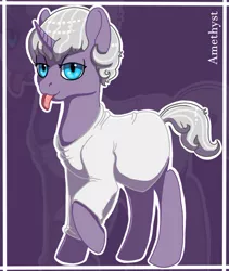 Size: 821x973 | Tagged: safe, artist:anonymous-potayto, derpibooru import, oc, oc:amethyst, unofficial characters only, pony, unicorn, clothes, dress, female, magical lesbian spawn, mare, offspring, parent:maud pie, parent:rarity, parents:rarimaud, solo