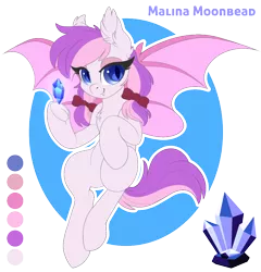 Size: 800x833 | Tagged: safe, artist:peridotkitty, derpibooru import, oc, oc:malina, unofficial characters only, bat pony, semi-anthro, bat pony oc, chest fluff, crystal, ear fluff, female, frog (hoof), hoofbutt, image, looking at you, passepartout, png, reference sheet, simple background, solo, spread wings, transparent background, underhoof, wings