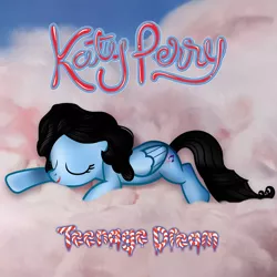 Size: 1500x1500 | Tagged: safe, artist:aldobronyjdc, derpibooru import, ponified, pegasus, pony, cloud, cotton candy, cotton candy cloud, eyes closed, food, katy perry, ponified album cover, ponified celebrity, solo, teenage dream