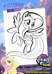 Size: 1920x2716 | Tagged: safe, derpibooru import, fluttershy, pony, my little pony: the movie, coloring page, cute, my little pony logo, portuguese, shyabetes, solo