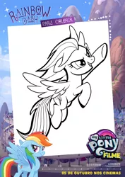 Size: 1920x2716 | Tagged: safe, derpibooru import, rainbow dash, pony, my little pony: the movie, coloring page, my little pony logo, portuguese, solo