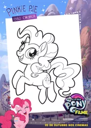 Size: 1920x2716 | Tagged: safe, derpibooru import, pinkie pie, pony, my little pony: the movie, coloring page, my little pony logo, portuguese, solo