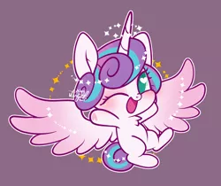 Size: 1200x1006 | Tagged: safe, artist:snow angel, derpibooru import, princess flurry heart, alicorn, chest fluff, cute, female, filly, flurrybetes, heart, heart eyes, heart hoof, looking at you, one eye closed, pink background, simple background, solo, weapons-grade cute, wingding eyes, wink
