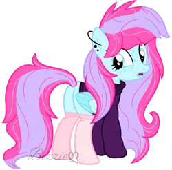 Size: 1024x1007 | Tagged: safe, artist:bezziie, derpibooru import, oc, oc:strawberry pie, unofficial characters only, pegasus, pony, clothes, female, mare, plot, simple background, socks, solo, sweater, transparent background