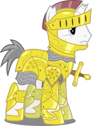 Size: 4399x6000 | Tagged: safe, artist:xenoneal, derpibooru import, oc, oc:lanceor sheldon, unofficial characters only, pony, unicorn, absurd resolution, armor, broken horn, chainmail, male, simple background, solo, stallion, sword, transparent background, vector, weapon