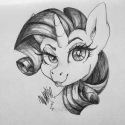 Size: 2448x2448 | Tagged: artist:ivory crescent, bust, chest fluff, derpibooru import, ear fluff, monochrome, portrait, rarity, safe, simple background, sketch, solo, traditional art, white background