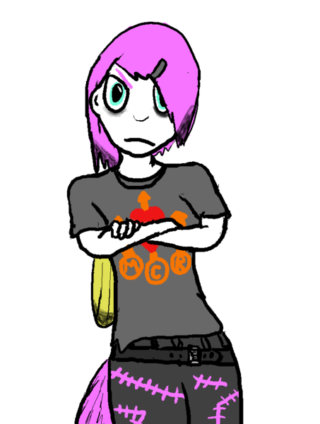 Size: 721x956 | Tagged: annoyed, artist:vhatug, derpibooru import, emo, goth, looking at you, my chemical romance, oc, oc:thorn, offspring, parent:fluttershy, safe, satyr, stare, teenager, unofficial characters only