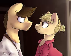 Size: 1573x1248 | Tagged: safe, artist:tigra0118, derpibooru import, ponified, earth pony, pony, clothes, crossover, elena fisher, looking at each other, nathan drake, smiling, uncharted