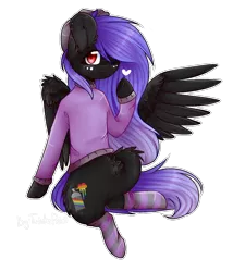 Size: 802x937 | Tagged: safe, artist:twinkepaint, derpibooru import, oc, oc:akio dass, unofficial characters only, pegasus, pony, clothes, female, mare, one eye closed, simple background, socks, solo, sweater, transparent background, wink