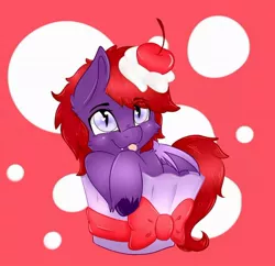 Size: 996x965 | Tagged: safe, artist:diamondsparkle7, derpibooru import, oc, unofficial characters only, bat pony, pony, chibi, cupcake, food, solo, tongue out