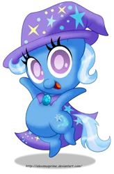 Size: 2300x3500 | Tagged: safe, artist:aleximusprime, derpibooru import, trixie, pony, cape, chibi, clothes, cute, diatrixes, female, hat, looking at you, mare, simple background, solo, transparent background, trixie's cape, trixie's hat