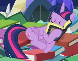 Size: 3033x2374 | Tagged: a health of information, alicorn, artist:frownfactory, book, book nest, cute, derpibooru import, eyes closed, female, horn, mare, princess sleeping on books, safe, sleeping, solo, svg, .svg available, that pony sure does love books, twilight sparkle, twilight sparkle (alicorn), vector, wings