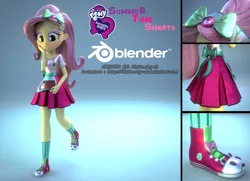 Size: 2657x1920 | Tagged: safe, artist:efk-san, derpibooru import, fluttershy, eqg summertime shorts, equestria girls, pet project, 3d, 3d model, blender, clothes, converse, cute, raised leg, shoes, skirt, smiling, sneakers, solo