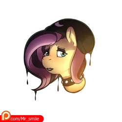 Size: 4000x4000 | Tagged: safe, artist:mr.smile, derpibooru import, fluttershy, pegasus, pony, beanie, blushing, bust, choker, clothes, collar, eyeshadow, female, goth, hair dye, hat, lipstick, makeup, mare, patreon, patreon logo, punk, simple background, solo, transparent background