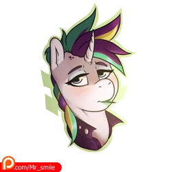 Size: 4000x4000 | Tagged: safe, artist:mr.smile, derpibooru import, rarity, pony, unicorn, alternate hairstyle, blushing, clothes, eyeshadow, female, lipstick, looking at you, makeup, mare, patreon, patreon logo, punk, raripunk, simple background, solo, toothpick, transparent background