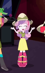 Size: 320x512 | Tagged: safe, derpibooru import, screencap, apple bloom, gummy, scootaloo, sweetie belle, eqg summertime shorts, equestria girls, the canterlot movie club, animated, cropped, cute, diasweetes, gif, hnnng, jumping, solo focus