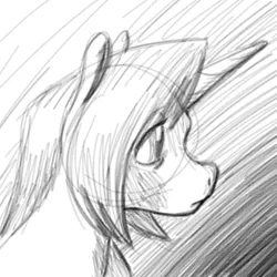 Size: 700x700 | Tagged: safe, artist:goat train, deleted from derpibooru, derpibooru import, oc, oc:gloomy, unofficial characters only, pony, unicorn, bust, grayscale, monochrome, portrait, profile, sad, sketch, solo