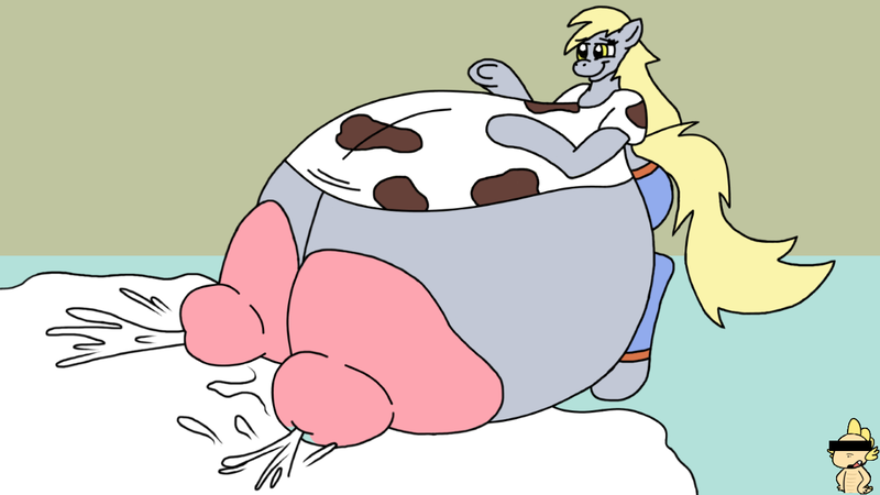 Size: 1280x720 | Tagged: anthro, artist:archdamian, big breasts, breast milk, breasts, breasts on floor, busty derpy hooves, colored, color edit, derpibooru import, derpy hooves, edit, editor:iamjustababydragon, female, huge breasts, hyper, hyper lactation, impossibly large breasts, lactation, nipples, nudity, questionable, solo, solo female, unguligrade anthro