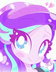 Size: 3218x4096 | Tagged: safe, artist:hungrysohma, derpibooru import, starlight glimmer, equestria girls, mirror magic, spoiler:eqg specials, beanie, blushing, bust, clothes, cute, female, glimmerbetes, hat, heart, looking at you, portrait, simple background, smiling, solo, white background