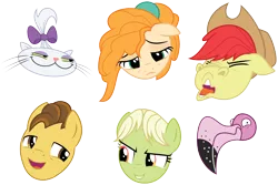 Size: 9312x6211 | Tagged: safe, artist:amarthgul, derpibooru import, bright mac, grand pear, granny smith, opalescence, pear butter, thorax, cat, changedling, changeling, flamingo, pony, the perfect pear, to change a changeling, :3, absurd resolution, disguise, disguised changeling, emoticon, faic, king thorax, sad, simple background, sneezing, transparent background, vector, young grand pear, young granny smith, younger