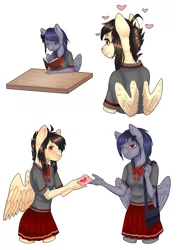 Size: 2480x3507 | Tagged: anthro, anthro oc, artist:maria-fly, blushing, clothes, derpibooru import, female, heart, lesbian, letter, oc, oc:haisuu gaku, oc:hidoi akogare, pegasus, safe, schoolgirl, school uniform, unofficial characters only