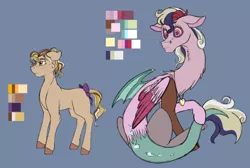 Size: 1024x688 | Tagged: safe, artist:absolutecactus, derpibooru import, oc, oc:adoro la conundrum cadenza, oc:lemon meringue pie, unofficial characters only, draconequus, earth pony, pony, color palette, draconequus oc, interspecies offspring, magical lesbian spawn, next generation, nextgen:conundrumverse, offspring, parent:applejack, parent:discord, parent:maud pie, parent:princess cadance, parents:discodance, parents:maudjack, reference sheet, simple background