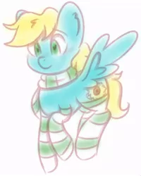 Size: 670x839 | Tagged: safe, artist:flaminbunny, derpibooru import, oc, oc:autumn breeze, unofficial characters only, pegasus, pony, blushing, clothes, flying, scarf, simple background, socks, striped socks, white background