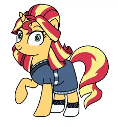 Size: 512x555 | Tagged: safe, artist:author92, derpibooru import, sunset shimmer, ponified, pony, unicorn, eqg summertime shorts, equestria girls, good vibes, alternate costumes, alternate hairstyle, clothes, equestria girls ponified, female, happi, mare, obi, simple background, smiling, socks, solo, sunset sushi, toy interpretation, white background
