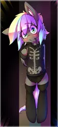 Size: 500x1100 | Tagged: safe, artist:apony, derpibooru import, oc, oc:ice trio, unofficial characters only, earth pony, pony, bipedal, blushing, clothes, cute, ear fluff, female, hoodie, lace in mouth, looking at you, mare, moe, simple background, skirt, skirt lift, smiling, socks, solo, thigh highs