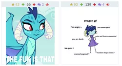 Size: 476x258 | Tagged: artist:potatobug, derpibooru, derpibooru import, dragon, ideal gf, juxtaposition, meme, meta, princess ember, safe, screencap, triple threat, vulgar