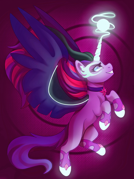 Size: 2048x2732 | Tagged: safe, artist:sacredroses-art, derpibooru import, sci-twi, twilight sparkle, ponified, alicorn, pony, equestria girls, equestria girls ponified, evil grin, female, grin, mare, midnight sparkle, smiling, solo