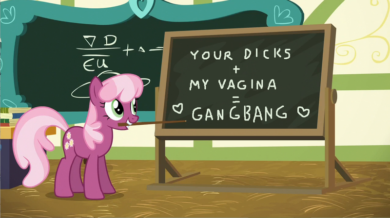 Size: 1280x719 | Tagged: suggestive, derpibooru import, edit, edited screencap, screencap, cheerilee, earth pony, pony, female, gangbang, group sex, implied sex, mare, school, sex education, solo