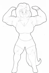 Size: 1867x2760 | Tagged: anthro, artist:zacharyisaacs, big breasts, breasts, busty fluttershy, derpibooru import, flexing, fluttershy, muscle growth, muscles, muscleshy, pose, safe, tight clothing