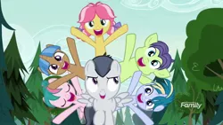 Size: 1920x1080 | Tagged: safe, derpibooru import, screencap, cucumber seed, kettle corn, rumble, skeedaddle, pegasus, pony, marks and recreation, colt, cute, discovery family logo, male, skeedabetes