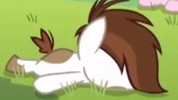 Size: 336x189 | Tagged: safe, derpibooru import, edit, edited screencap, screencap, pipsqueak, earth pony, pony, marks and recreation, bored, colt, cropped, lying in grass, male, solo focus