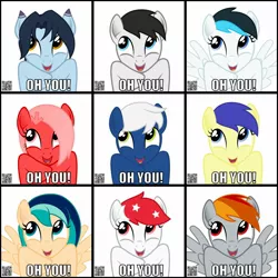 Size: 2070x2070 | Tagged: safe, artist:arifproject, derpibooru import, lemon scratch, oc, oc:downvote, oc:sapphire breeze, oc:snowy knight, oc:temmy, oc:tridashie, ponified, unofficial characters only, pony, derpibooru, compilation, derpibooru ponified, dowy, meme, meta, nation ponies, oh you, qr code, simple background, singapore, white background