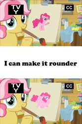 Size: 1320x1992 | Tagged: balloonie pie, cooper black, derpibooru import, edit, edited screencap, exploitable meme, i can make it rounder, kettle corn, kettle draws, marks and recreation, meme, pinkie pie, safe, screencap, tv-y